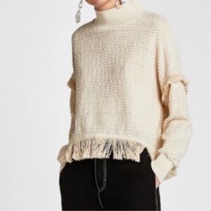 ZARA Fringe Mock Neck Ivory/Cream Sweater Size XS